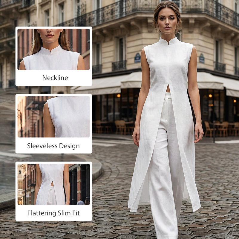 🔥Solange der Vorrat reicht 40 % Rabatt!🎉Einfarbiges, zweiteiliges Set aus Oberteil und Hose mit hohem und niedrigem Schlitz.
