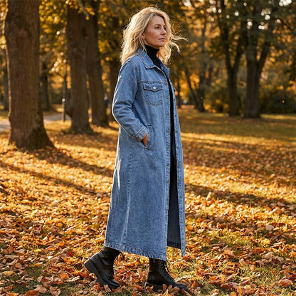 📢📢50 % Rabatt!! ⏰👖【Lange Jeansjacke】—— Zugeknöpft für Eleganz, aufgeknöpft für Flair – ein Kleidungsstück, mit dem Sie den Stil im Frühling und Herbst meistern!🤠💙✨