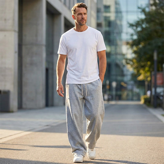 Men's Casual Wide-Leg Pants with Drawstring