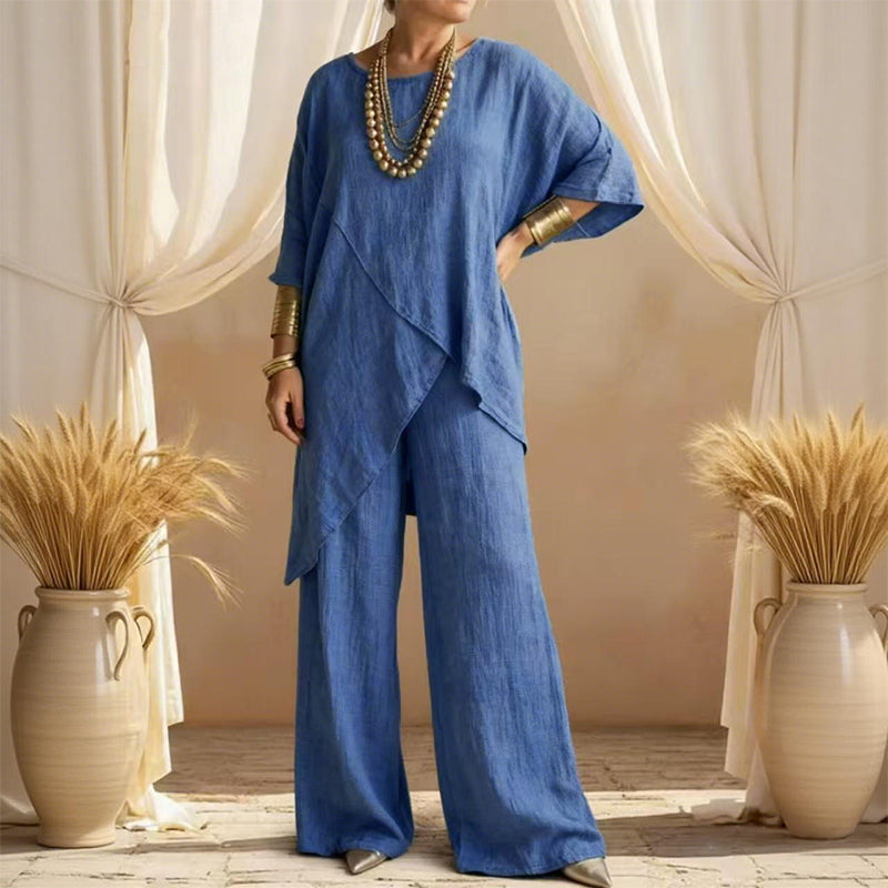 🔥Solange der Vorrat reicht 40 % Rabatt!🎉Zweiteiliges Damen-Outfit mit lockerer Passform und asymmetrischem Oberteil