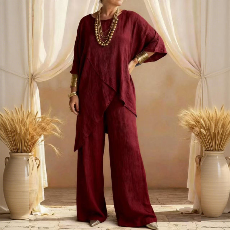 🔥Solange der Vorrat reicht 40 % Rabatt!🎉Zweiteiliges Damen-Outfit mit lockerer Passform und asymmetrischem Oberteil