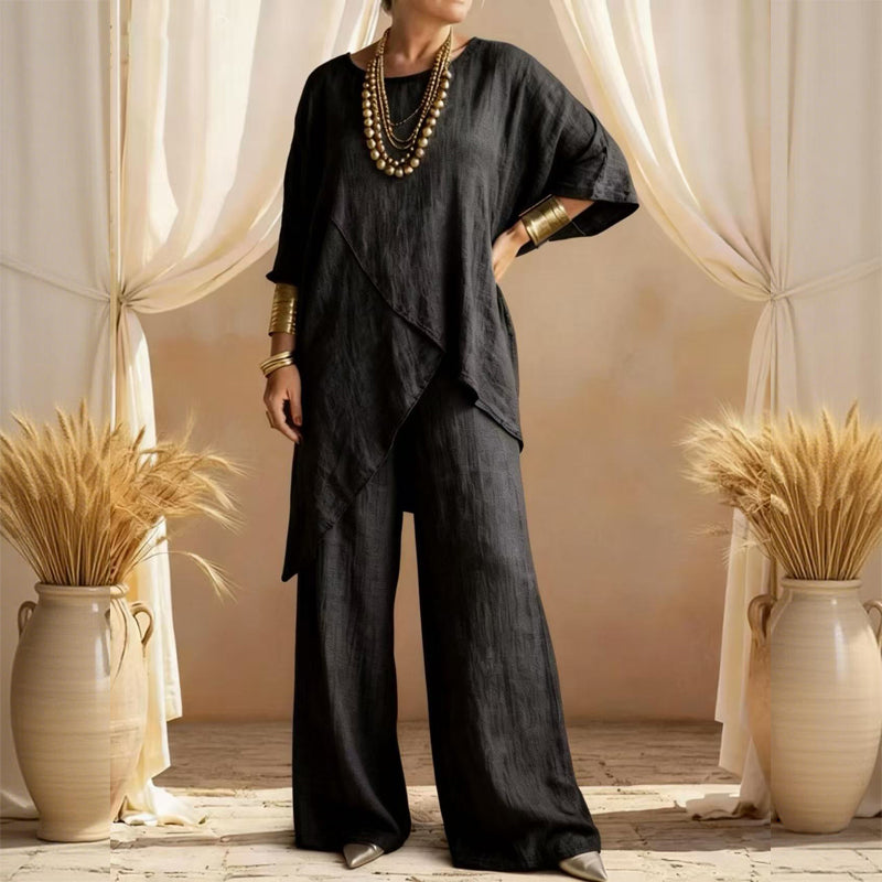 🔥Solange der Vorrat reicht 40 % Rabatt!🎉Zweiteiliges Damen-Outfit mit lockerer Passform und asymmetrischem Oberteil