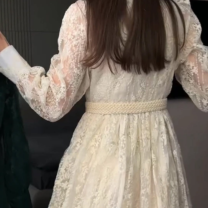 🔥Solange der Vorrat reicht 40 % Rabatt!🎉Vintage besticktes Kleid mit Laternenärmeln