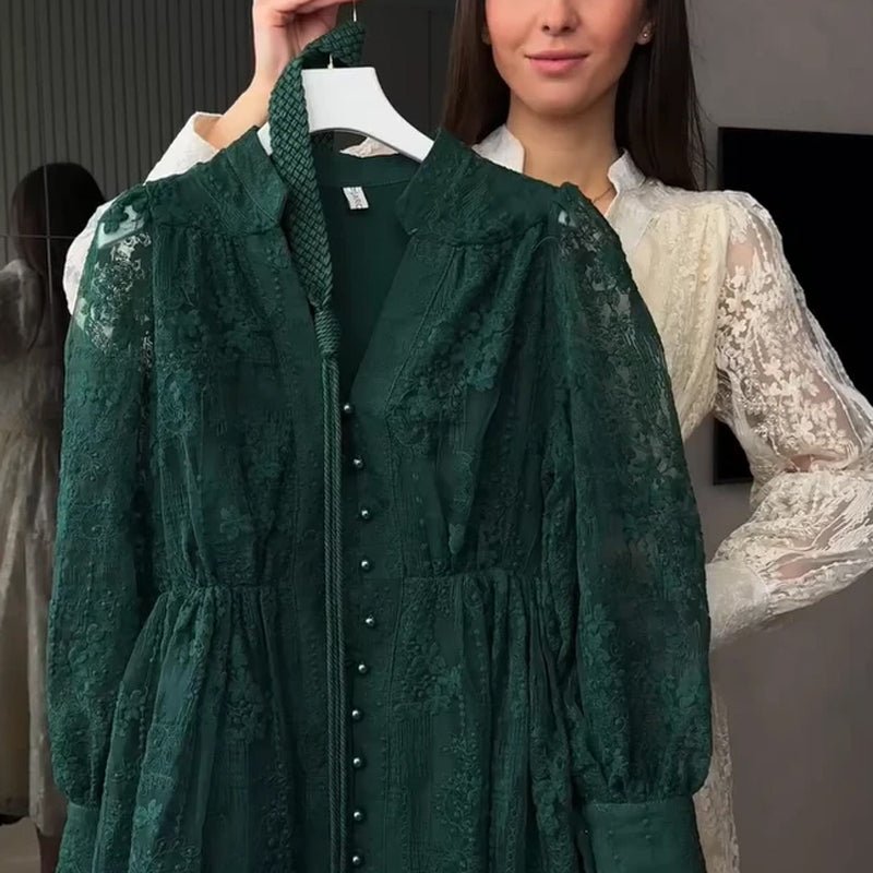 🔥Solange der Vorrat reicht 40 % Rabatt!🎉Vintage besticktes Kleid mit Laternenärmeln