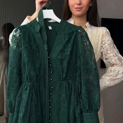 🔥Solange der Vorrat reicht 40 % Rabatt!🎉Vintage besticktes Kleid mit Laternenärmeln