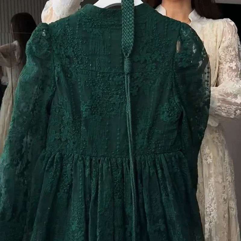 🔥Solange der Vorrat reicht 40 % Rabatt!🎉Vintage besticktes Kleid mit Laternenärmeln