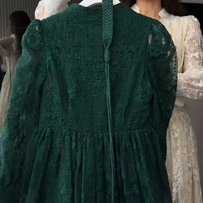 🔥Solange der Vorrat reicht 40 % Rabatt!🎉Vintage besticktes Kleid mit Laternenärmeln