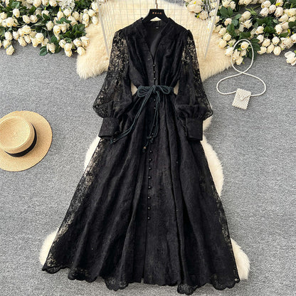 🔥Solange der Vorrat reicht 40 % Rabatt!🎉Vintage besticktes Kleid mit Laternenärmeln