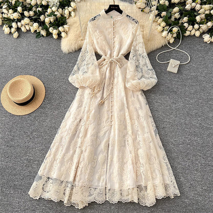 🔥Solange der Vorrat reicht 40 % Rabatt!🎉Vintage besticktes Kleid mit Laternenärmeln