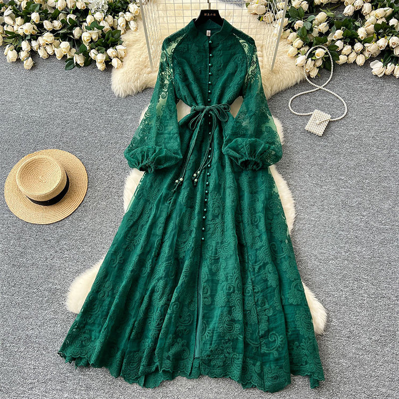 🔥Solange der Vorrat reicht 40 % Rabatt!🎉Vintage besticktes Kleid mit Laternenärmeln