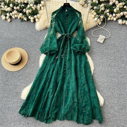 🔥Solange der Vorrat reicht 40 % Rabatt!🎉Vintage besticktes Kleid mit Laternenärmeln