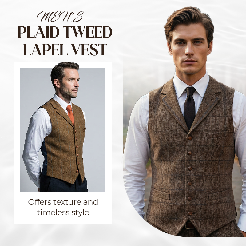 🔥Solange der Vorrat reicht 40 % Rabatt!🎉Herren-Weste mit Karomuster und Revers aus Tweed