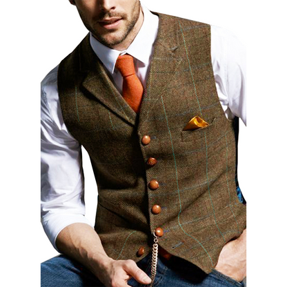 🔥Solange der Vorrat reicht 40 % Rabatt!🎉Herren-Weste mit Karomuster und Revers aus Tweed
