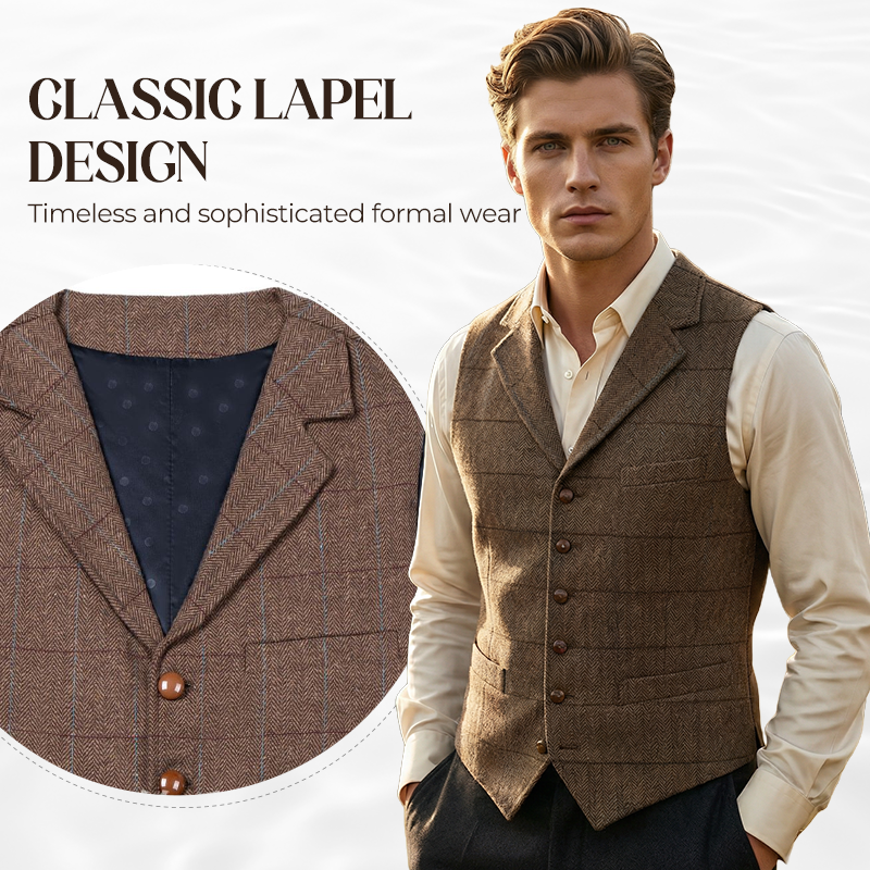 🔥Solange der Vorrat reicht 40 % Rabatt!🎉Herren-Weste mit Karomuster und Revers aus Tweed