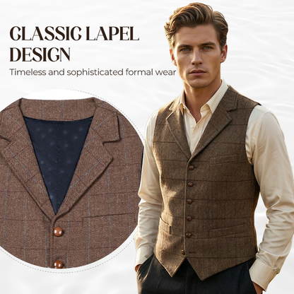 🔥Solange der Vorrat reicht 40 % Rabatt!🎉Herren-Weste mit Karomuster und Revers aus Tweed