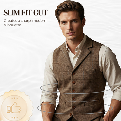 🔥Solange der Vorrat reicht 40 % Rabatt!🎉Herren-Weste mit Karomuster und Revers aus Tweed