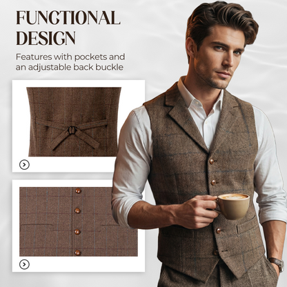 🔥Solange der Vorrat reicht 40 % Rabatt!🎉Herren-Weste mit Karomuster und Revers aus Tweed