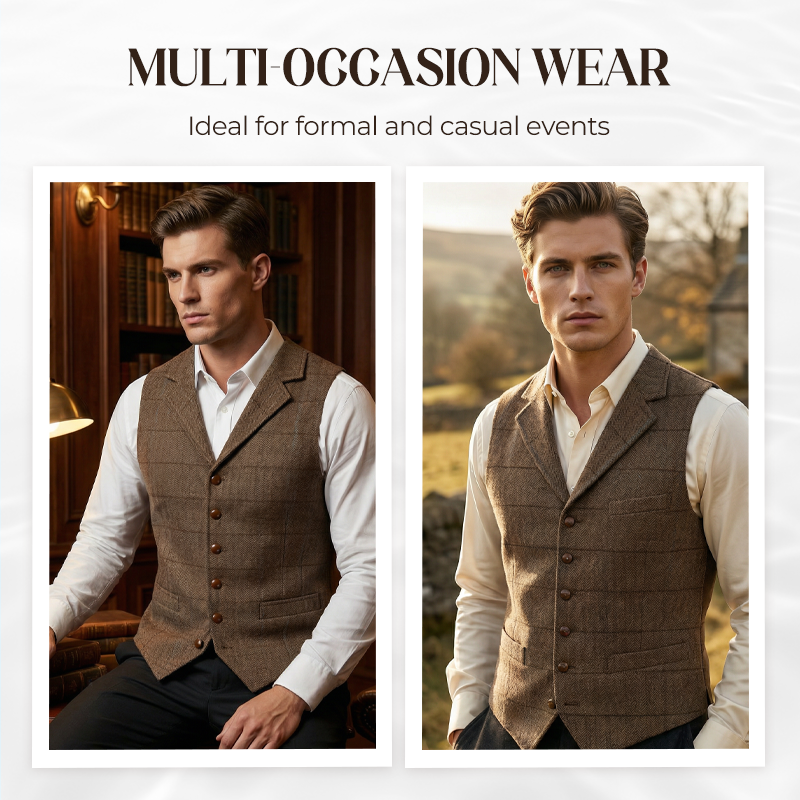 🔥Solange der Vorrat reicht 40 % Rabatt!🎉Herren-Weste mit Karomuster und Revers aus Tweed