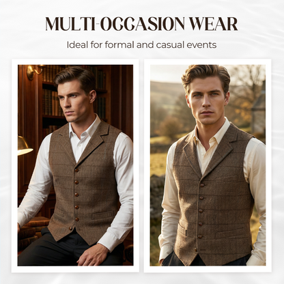 🔥Solange der Vorrat reicht 40 % Rabatt!🎉Herren-Weste mit Karomuster und Revers aus Tweed
