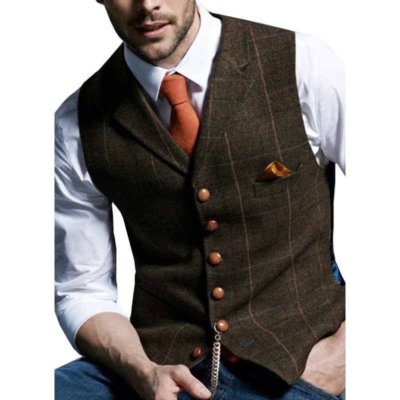 🔥Solange der Vorrat reicht 40 % Rabatt!🎉Herren-Weste mit Karomuster und Revers aus Tweed