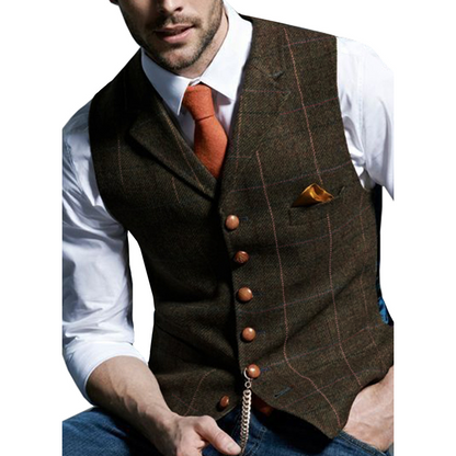 🔥Solange der Vorrat reicht 40 % Rabatt!🎉Herren-Weste mit Karomuster und Revers aus Tweed