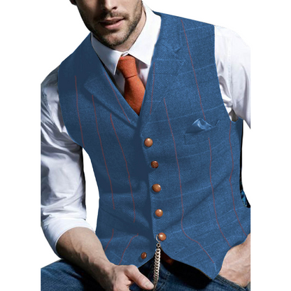 🔥Solange der Vorrat reicht 40 % Rabatt!🎉Herren-Weste mit Karomuster und Revers aus Tweed