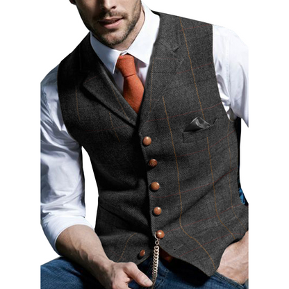 🔥Solange der Vorrat reicht 40 % Rabatt!🎉Herren-Weste mit Karomuster und Revers aus Tweed