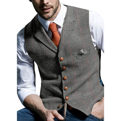 🔥Solange der Vorrat reicht 40 % Rabatt!🎉Herren-Weste mit Karomuster und Revers aus Tweed