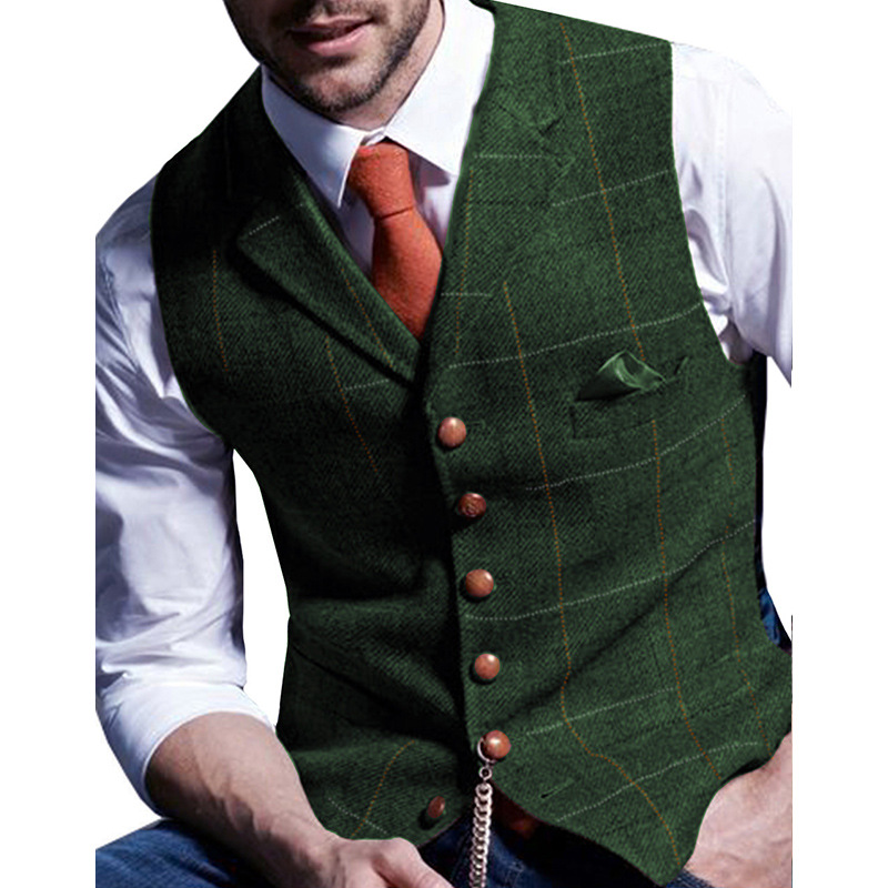🔥Solange der Vorrat reicht 40 % Rabatt!🎉Herren-Weste mit Karomuster und Revers aus Tweed