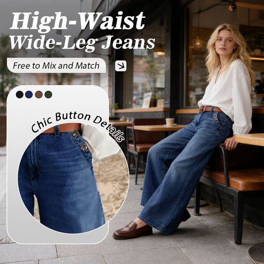 🔥Solange der Vorrat reicht 40 % Rabatt!🎉Hoch taillierte Jeans mit weitem Bein und Knopfdetail