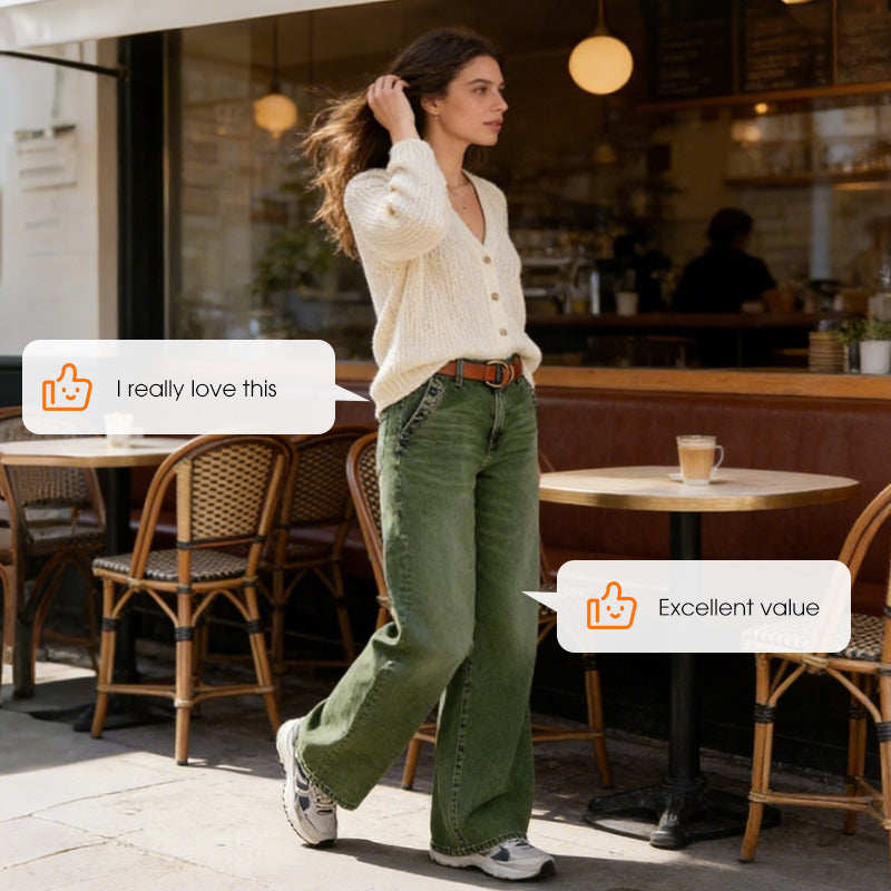 🔥Solange der Vorrat reicht 40 % Rabatt!🎉Hoch taillierte Jeans mit weitem Bein und Knopfdetail