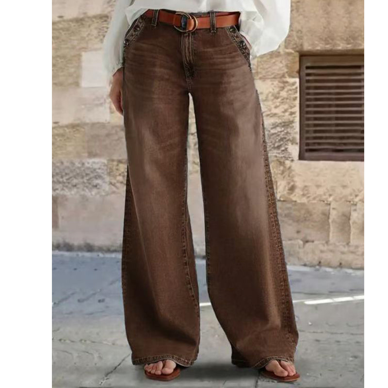 🔥Solange der Vorrat reicht 40 % Rabatt!🎉Hoch taillierte Jeans mit weitem Bein und Knopfdetail