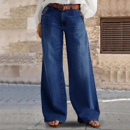 🔥Solange der Vorrat reicht 40 % Rabatt!🎉Hoch taillierte Jeans mit weitem Bein und Knopfdetail