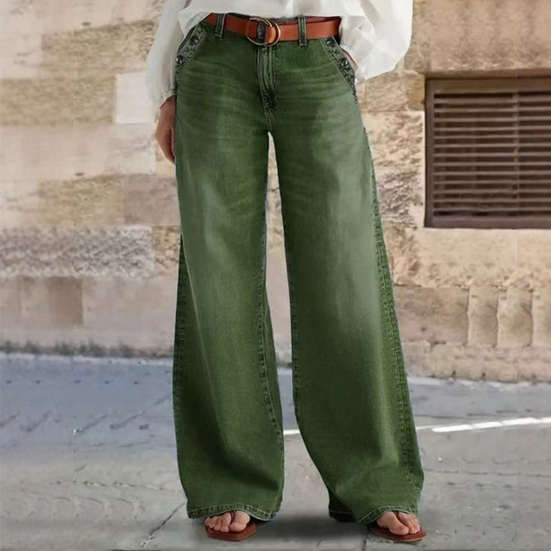 🔥Solange der Vorrat reicht 40 % Rabatt!🎉Hoch taillierte Jeans mit weitem Bein und Knopfdetail