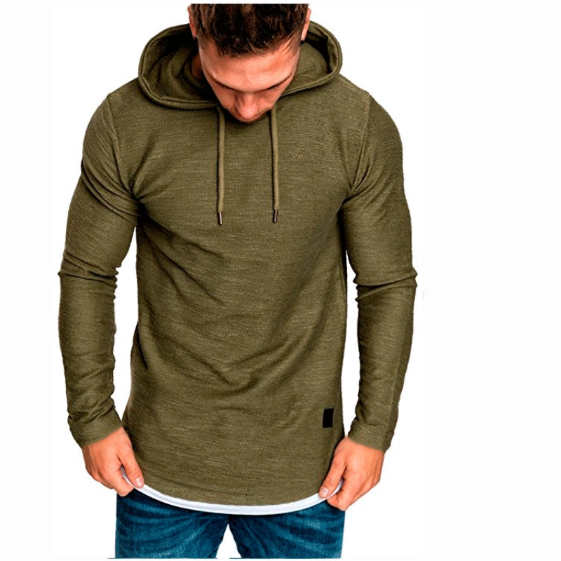 Einfarbiges Kapuzen-Sweatshirt mit Kordelzug und Langärmeln