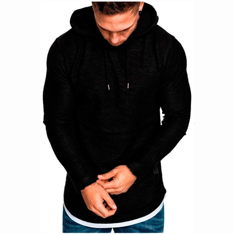 Einfarbiges Kapuzen-Sweatshirt mit Kordelzug und Langärmeln