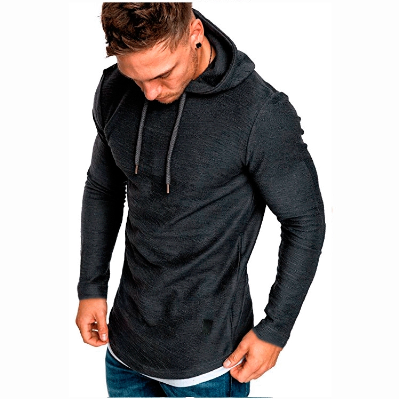 Einfarbiges Kapuzen-Sweatshirt mit Kordelzug und Langärmeln