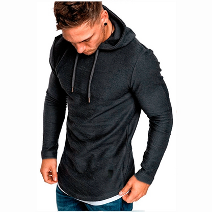 Einfarbiges Kapuzen-Sweatshirt mit Kordelzug und Langärmeln