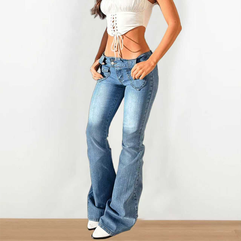 🔥Solange der Vorrat reicht 40 % Rabatt!🎉Damen-Freizeithose mit niedriger Leibhöhe und ausgestelltem Bein