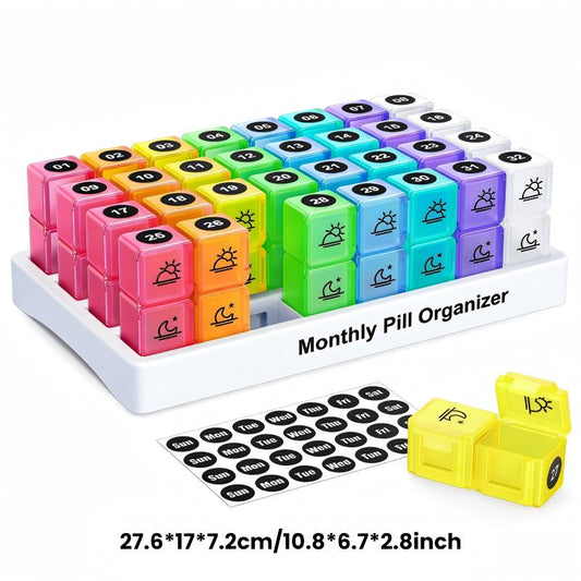💊📅 Tragbarer 31-Tage-Monats-Pillenorganizer ✨💪 – Ideal für Reisen & Alltag, rutschfeste Tabletten-Box mit Datumsanzeige, kompakte Medikamentenaufbewahrung für Ihre Gesundheit