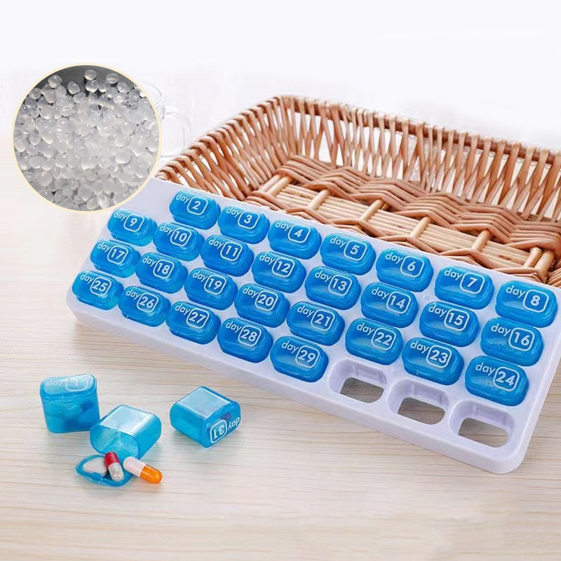 💊📅 Tragbarer 31-Tage-Monats-Pillenorganizer ✨💪 – Ideal für Reisen & Alltag, rutschfeste Tabletten-Box mit Datumsanzeige, kompakte Medikamentenaufbewahrung für Ihre Gesundheit