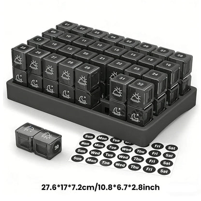 💊📅 Tragbarer 31-Tage-Monats-Pillenorganizer ✨💪 – Ideal für Reisen & Alltag, rutschfeste Tabletten-Box mit Datumsanzeige, kompakte Medikamentenaufbewahrung für Ihre Gesundheit