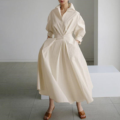 🔥Solange der Vorrat reicht 40 % Rabatt!🎉Einfarbiges Hemdkleid mit Revers aus Baumwolle für Damen
