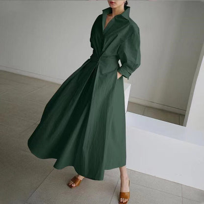 🔥Solange der Vorrat reicht 40 % Rabatt!🎉Einfarbiges Hemdkleid mit Revers aus Baumwolle für Damen
