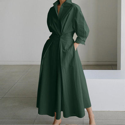 🔥Solange der Vorrat reicht 40 % Rabatt!🎉Einfarbiges Hemdkleid mit Revers aus Baumwolle für Damen