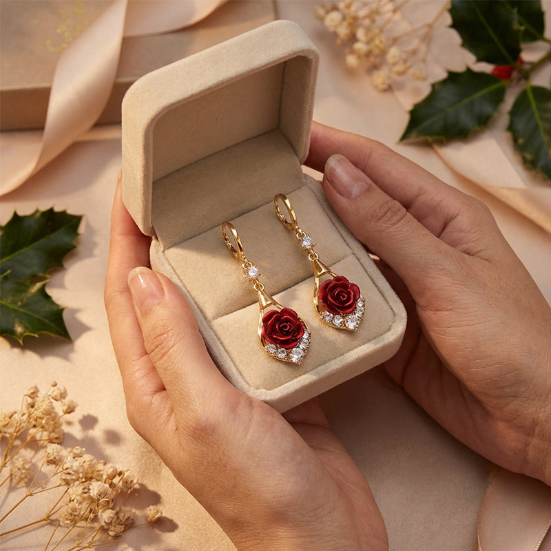 🔥Solange der Vorrat reicht 40 % Rabatt!🌹Elegante Ohrringe mit roten Rosen