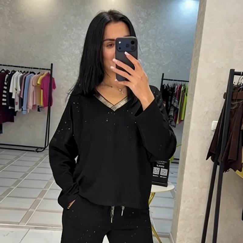 🔥Solange der Vorrat reicht 40 % Rabatt!🎉Damen-Set aus Oberteil mit V-Ausschnitt und Kordelhose