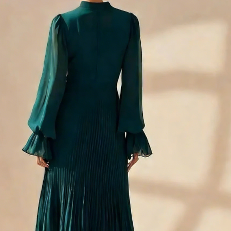 🔥Solange der Vorrat reicht 40 % Rabatt!🎉Damen Plissee-Midikleid mit Volants und Schlüsselloch-Ausschnitt