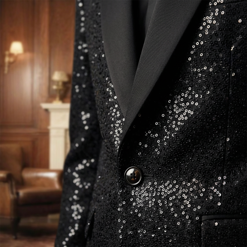Herren Smoking-Anzug in Schwarz mit Glitzer