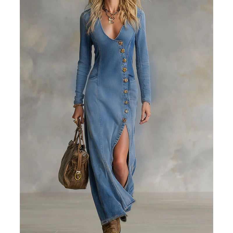👗 Langärmliges Maxikleid mit V-Ausschnitt für Damen – Elegant und bequem für jeden Anlass ✨🌸